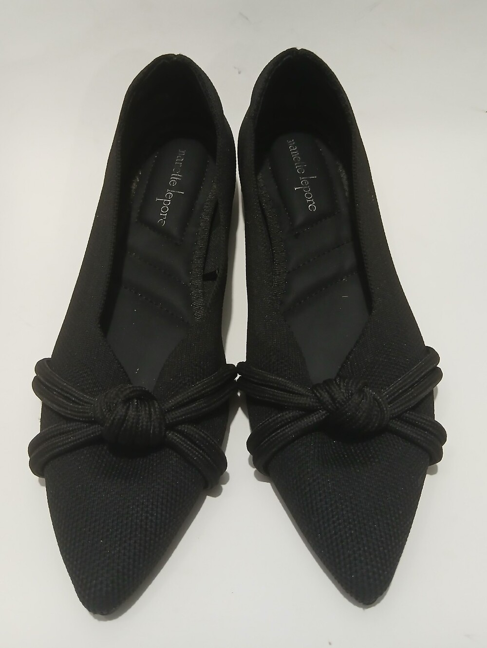 Nanette Lepore Black Pointed Knot Flats Size 8